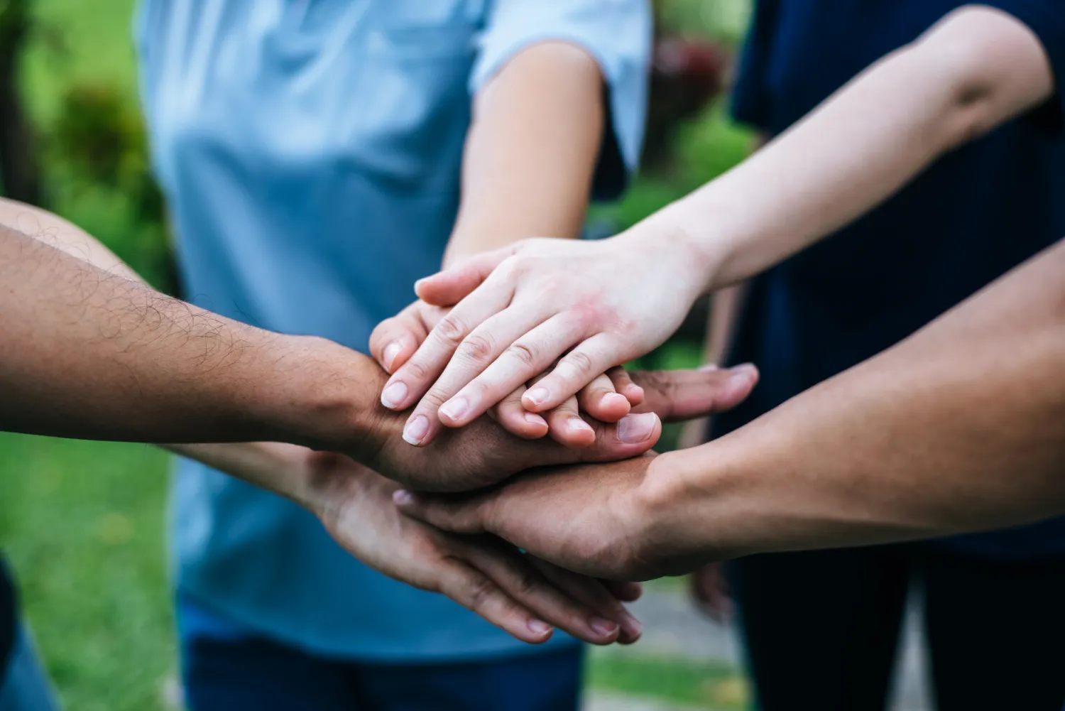 Close up team students teamwork stack hands together. startup, success concept.<br />